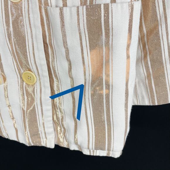 7 for All Mankind Shine Blazer Ivory Gold Stripe Button Front Double Breast Sz L - Picture 10 of 16